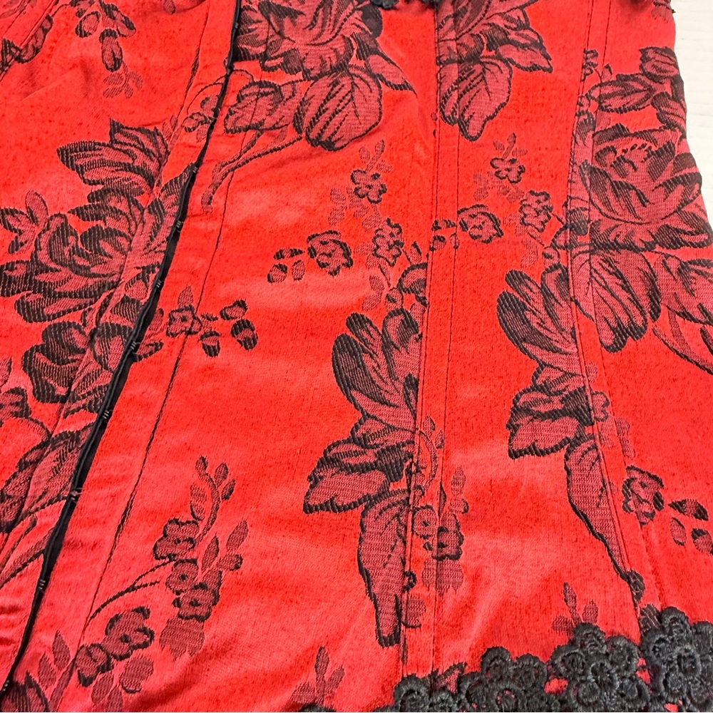🖤 Shirley of Hollywood Red Black Brocade Corset ❤️ Size 38 Lace-Up Back Gothic - Picture 15 of 16
